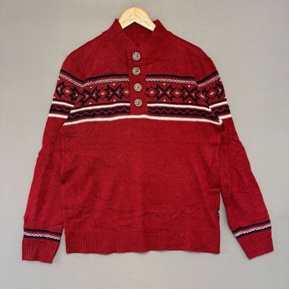 I Jeans By Buffalo Men’s Red Wool Blend Sweater Winter Theme Size Medium - Picture 1 of 11